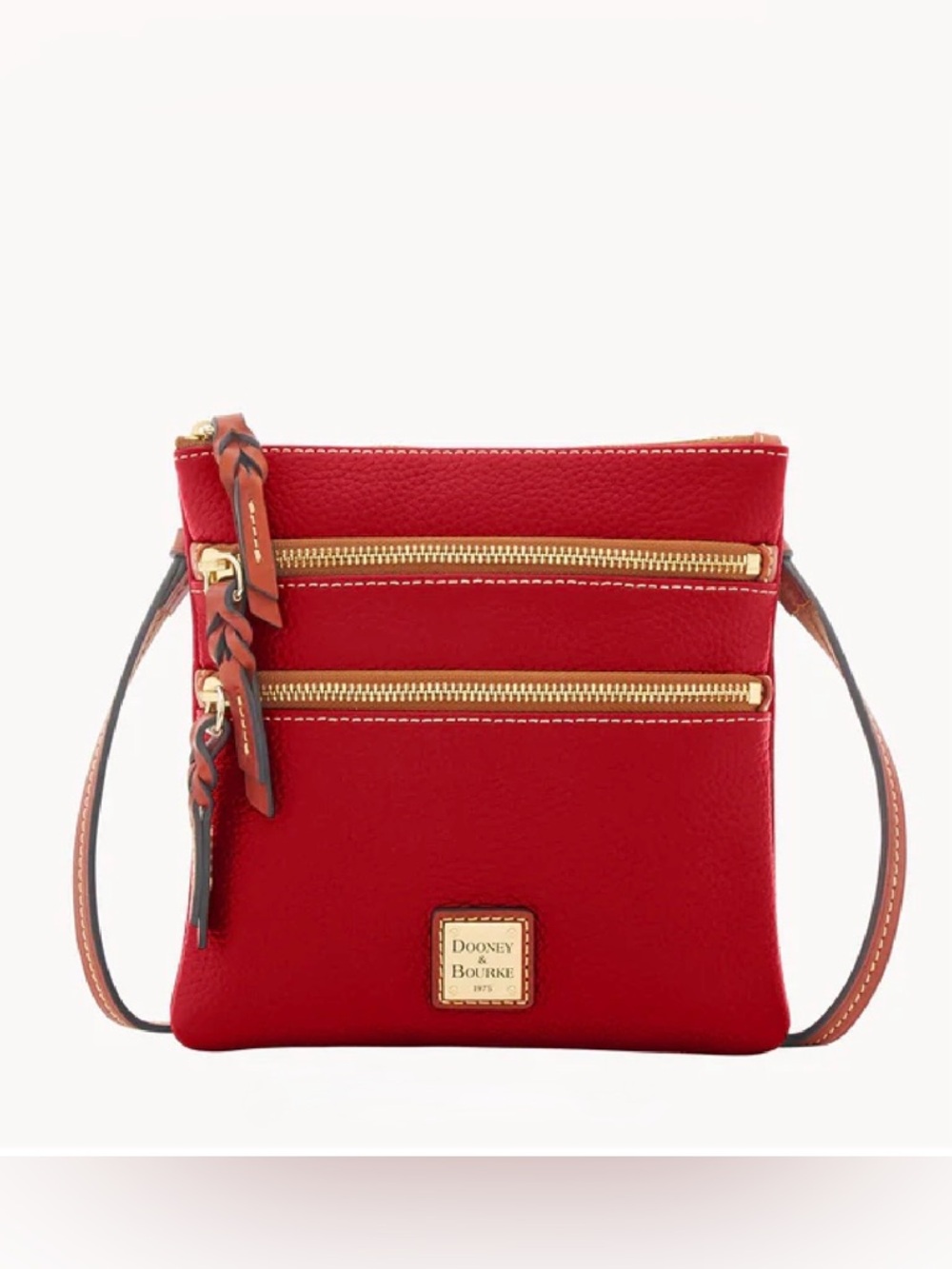 Dooney & Bourke | Red Pebbled Grain Leather North South Triple Zip Crossbody Bag